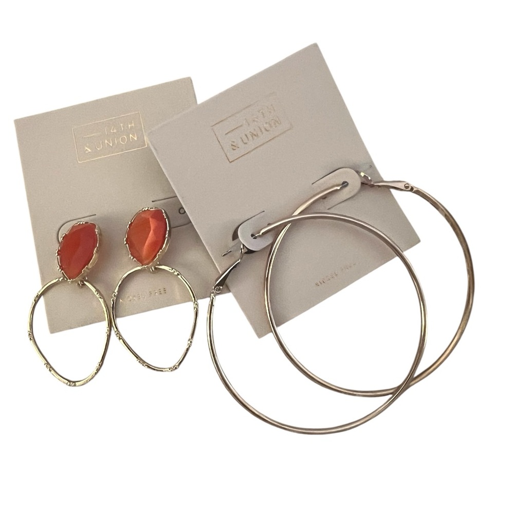 NWT~ 2 out of —14th&Union orange &gold tone and also gold tone hoops.